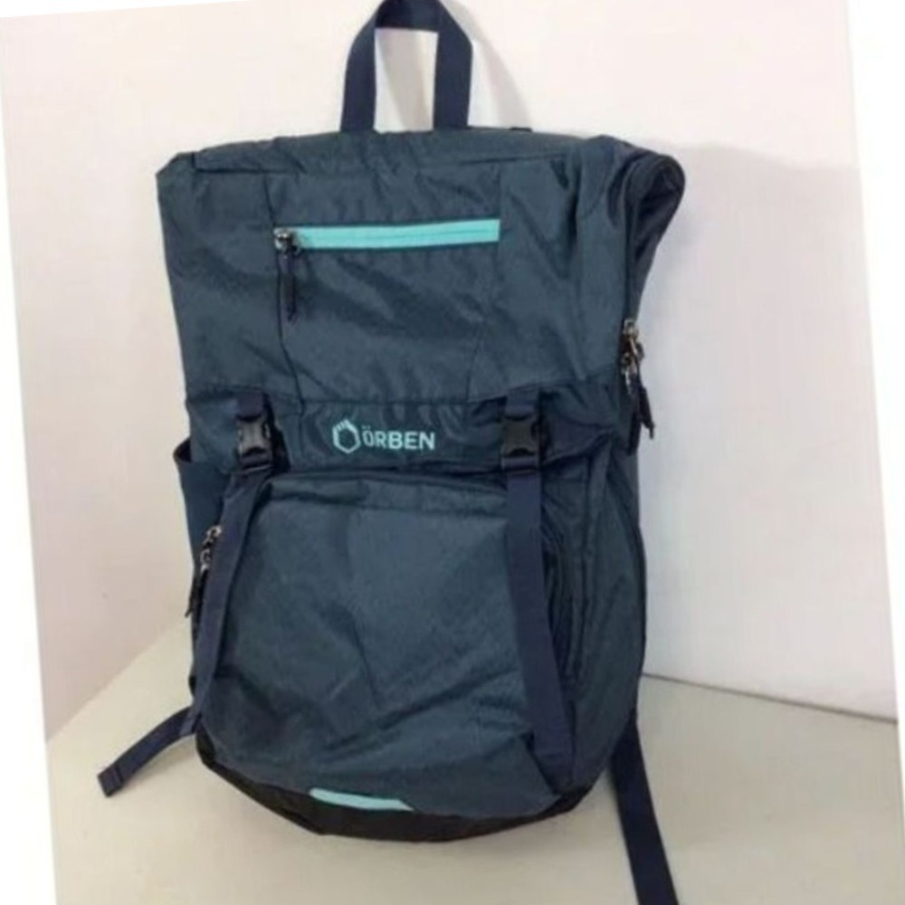 ÖRBEN Dark Blue Teal Accent Roll Top Laptop Backpack School Hiking Travel
